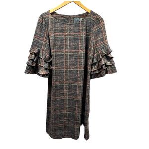 Gabby‎ Skye Dress Women 10 Plaid Ruffle Sleeves Lagenlook Cottagecore Cabincore